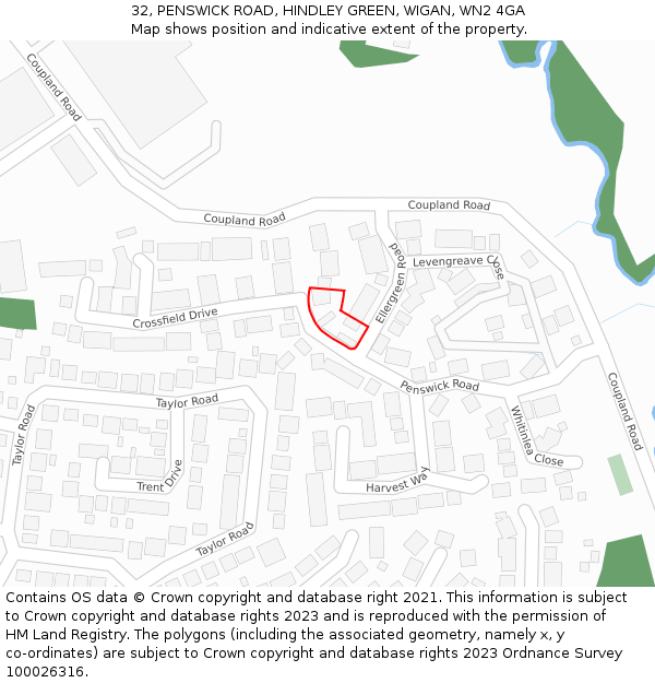 32, PENSWICK ROAD, HINDLEY GREEN, WIGAN, WN2 4GA: Location map and indicative extent of plot