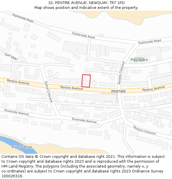 32, PENTIRE AVENUE, NEWQUAY, TR7 1PD: Location map and indicative extent of plot