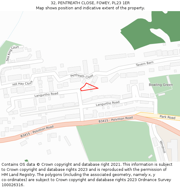 32, PENTREATH CLOSE, FOWEY, PL23 1ER: Location map and indicative extent of plot