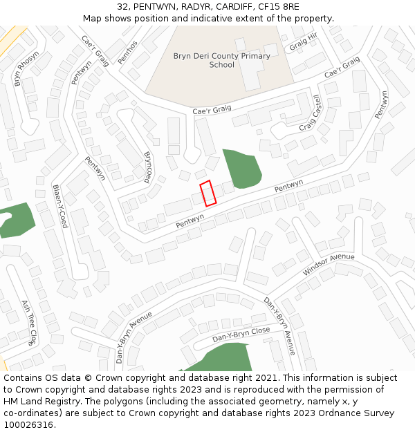 32, PENTWYN, RADYR, CARDIFF, CF15 8RE: Location map and indicative extent of plot