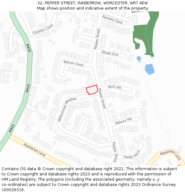 32, PEPPER STREET, INKBERROW, WORCESTER, WR7 4EW: Location map and indicative extent of plot