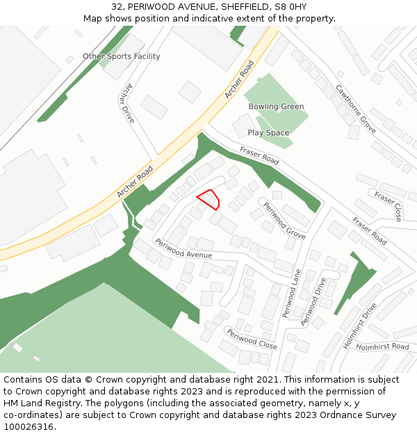 32, PERIWOOD AVENUE, SHEFFIELD, S8 0HY: Location map and indicative extent of plot