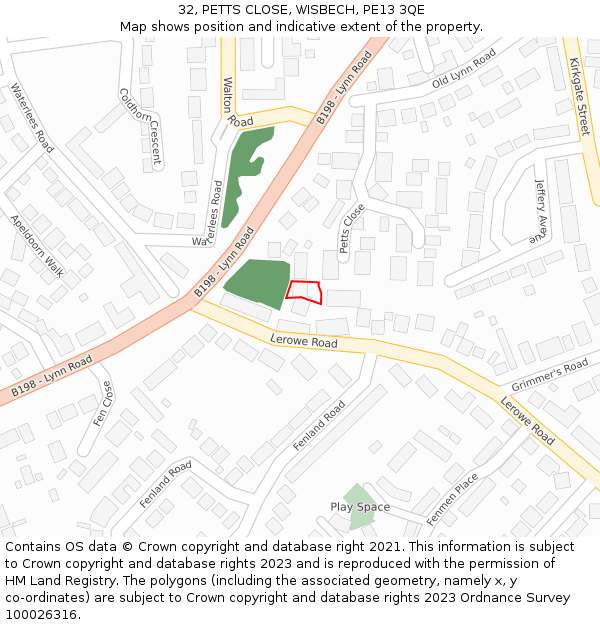 32, PETTS CLOSE, WISBECH, PE13 3QE: Location map and indicative extent of plot