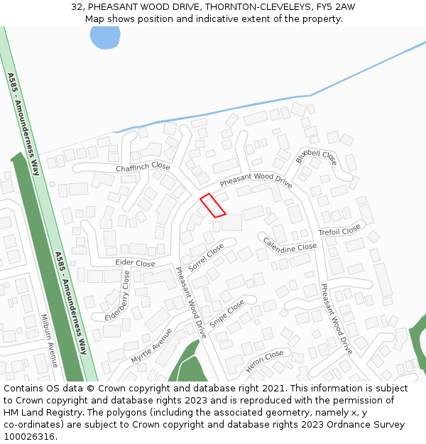 32, PHEASANT WOOD DRIVE, THORNTON-CLEVELEYS, FY5 2AW: Location map and indicative extent of plot