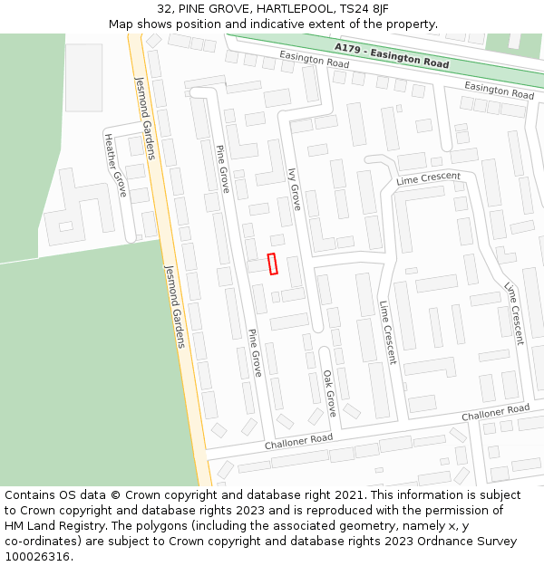 32, PINE GROVE, HARTLEPOOL, TS24 8JF: Location map and indicative extent of plot