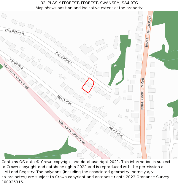 32, PLAS Y FFOREST, FFOREST, SWANSEA, SA4 0TG: Location map and indicative extent of plot