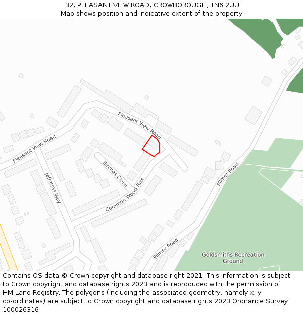 32, PLEASANT VIEW ROAD, CROWBOROUGH, TN6 2UU: Location map and indicative extent of plot