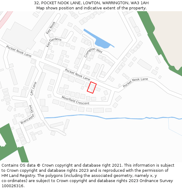 32, POCKET NOOK LANE, LOWTON, WARRINGTON, WA3 1AH: Location map and indicative extent of plot