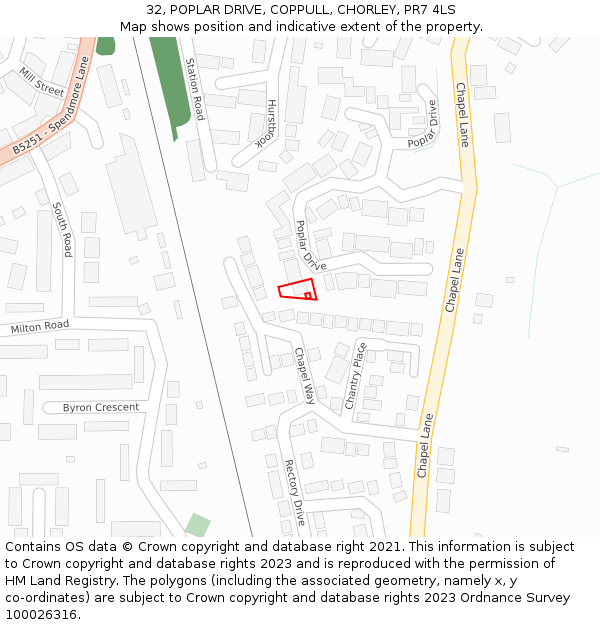 32, POPLAR DRIVE, COPPULL, CHORLEY, PR7 4LS: Location map and indicative extent of plot