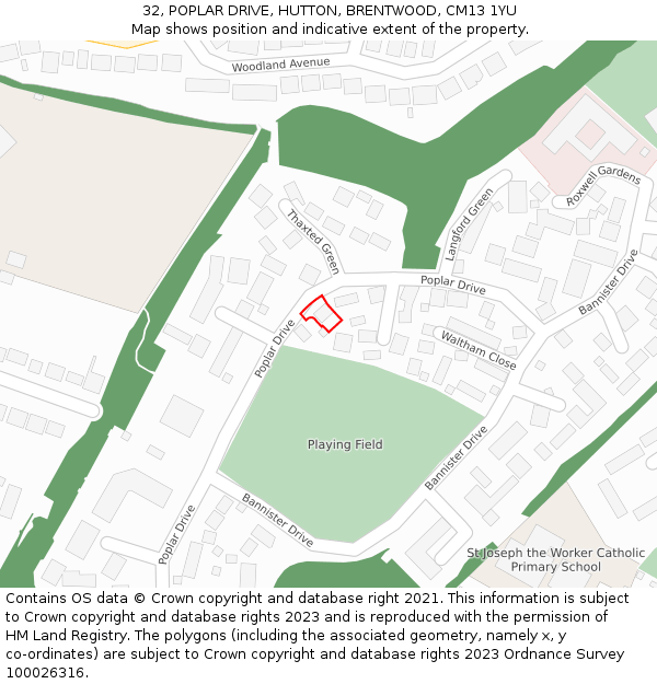 32, POPLAR DRIVE, HUTTON, BRENTWOOD, CM13 1YU: Location map and indicative extent of plot