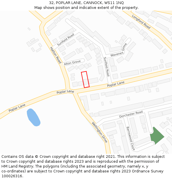 32, POPLAR LANE, CANNOCK, WS11 1NQ: Location map and indicative extent of plot