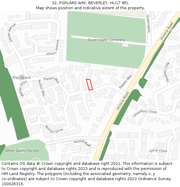 32, POPLARS WAY, BEVERLEY, HU17 8PL: Location map and indicative extent of plot