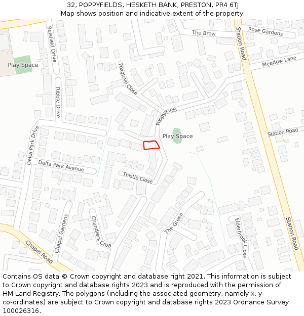 32, POPPYFIELDS, HESKETH BANK, PRESTON, PR4 6TJ: Location map and indicative extent of plot