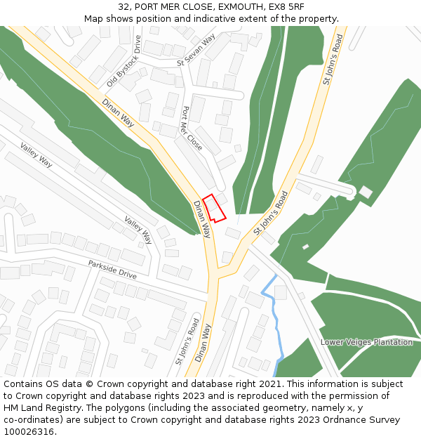32, PORT MER CLOSE, EXMOUTH, EX8 5RF: Location map and indicative extent of plot