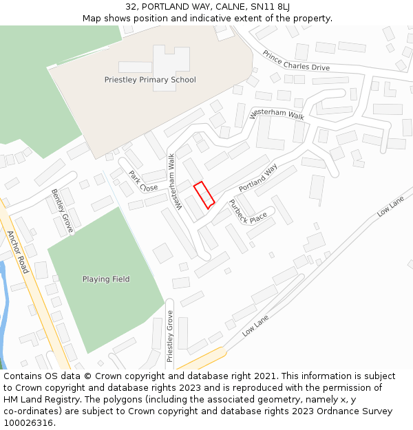 32, PORTLAND WAY, CALNE, SN11 8LJ: Location map and indicative extent of plot