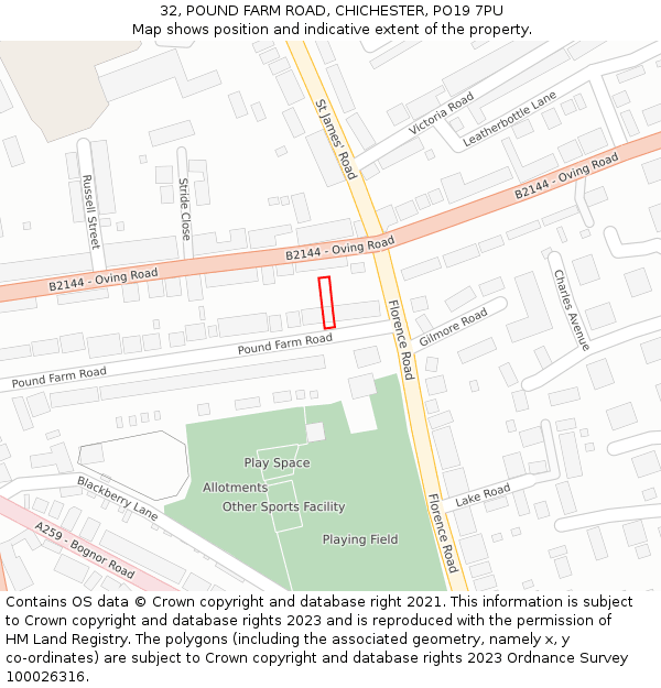32, POUND FARM ROAD, CHICHESTER, PO19 7PU: Location map and indicative extent of plot