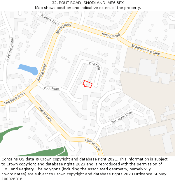 32, POUT ROAD, SNODLAND, ME6 5EX: Location map and indicative extent of plot