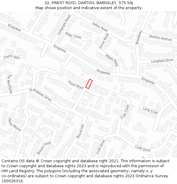 32, PRIEST ROYD, DARTON, BARNSLEY, S75 5AJ: Location map and indicative extent of plot