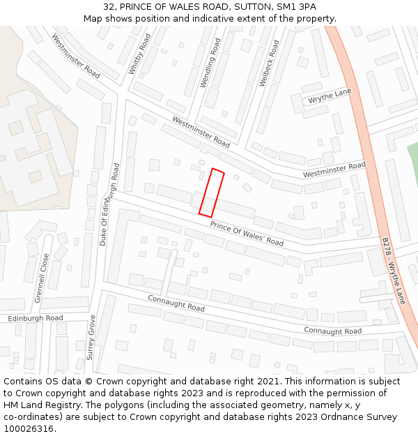32, PRINCE OF WALES ROAD, SUTTON, SM1 3PA: Location map and indicative extent of plot