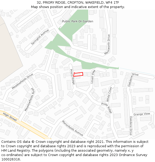 32, PRIORY RIDGE, CROFTON, WAKEFIELD, WF4 1TF: Location map and indicative extent of plot