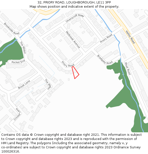 32, PRIORY ROAD, LOUGHBOROUGH, LE11 3PP: Location map and indicative extent of plot