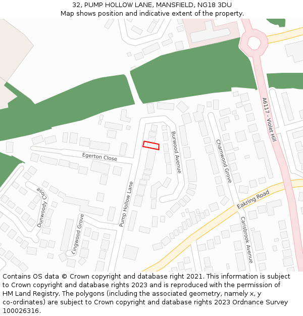 32, PUMP HOLLOW LANE, MANSFIELD, NG18 3DU: Location map and indicative extent of plot
