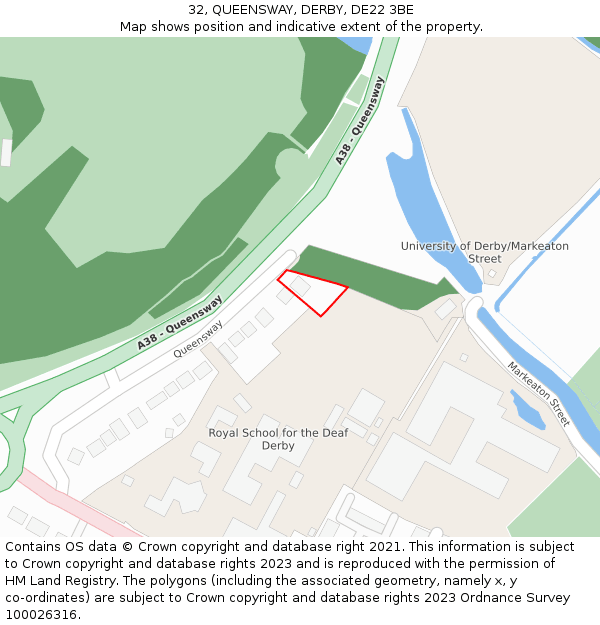 32, QUEENSWAY, DERBY, DE22 3BE: Location map and indicative extent of plot