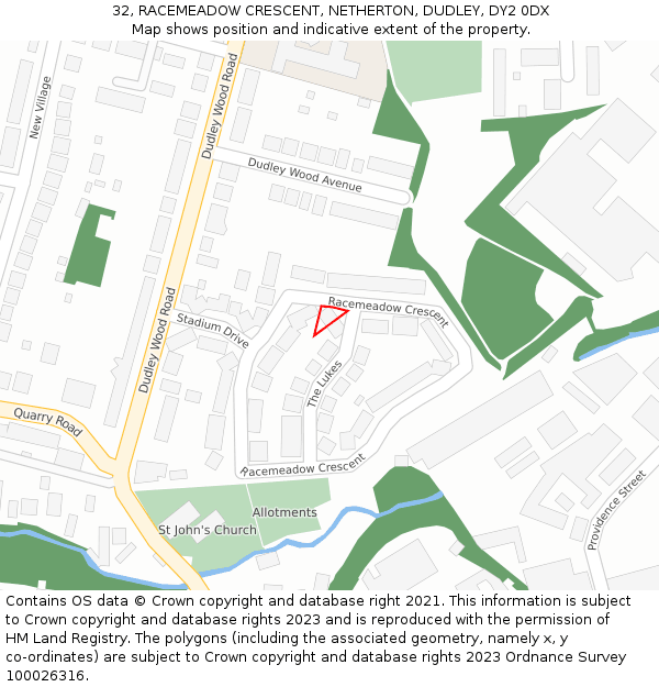 32, RACEMEADOW CRESCENT, NETHERTON, DUDLEY, DY2 0DX: Location map and indicative extent of plot