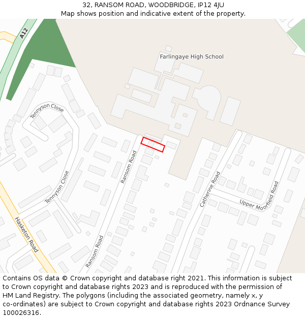 32, RANSOM ROAD, WOODBRIDGE, IP12 4JU: Location map and indicative extent of plot