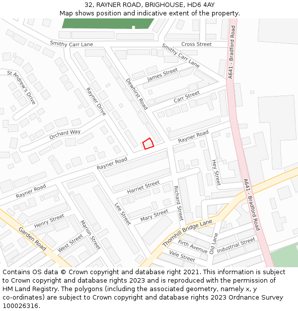 32, RAYNER ROAD, BRIGHOUSE, HD6 4AY: Location map and indicative extent of plot