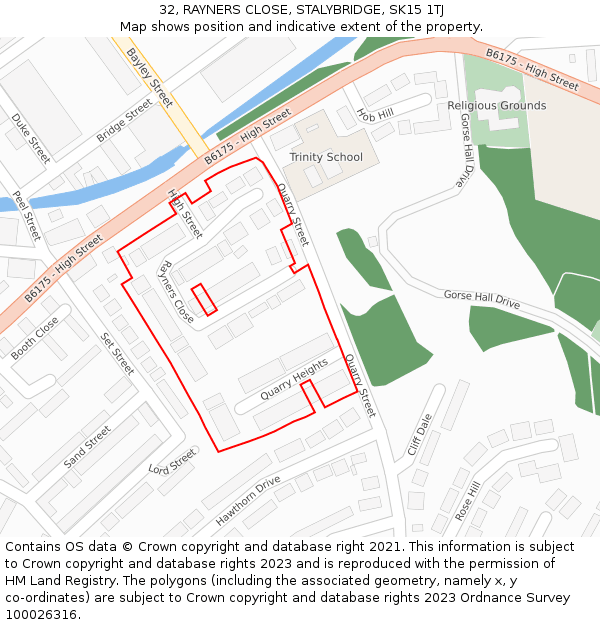 32, RAYNERS CLOSE, STALYBRIDGE, SK15 1TJ: Location map and indicative extent of plot