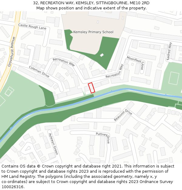 32, RECREATION WAY, KEMSLEY, SITTINGBOURNE, ME10 2RD: Location map and indicative extent of plot