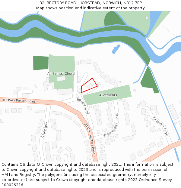 32, RECTORY ROAD, HORSTEAD, NORWICH, NR12 7EP: Location map and indicative extent of plot