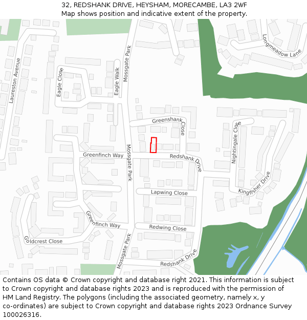 32, REDSHANK DRIVE, HEYSHAM, MORECAMBE, LA3 2WF: Location map and indicative extent of plot