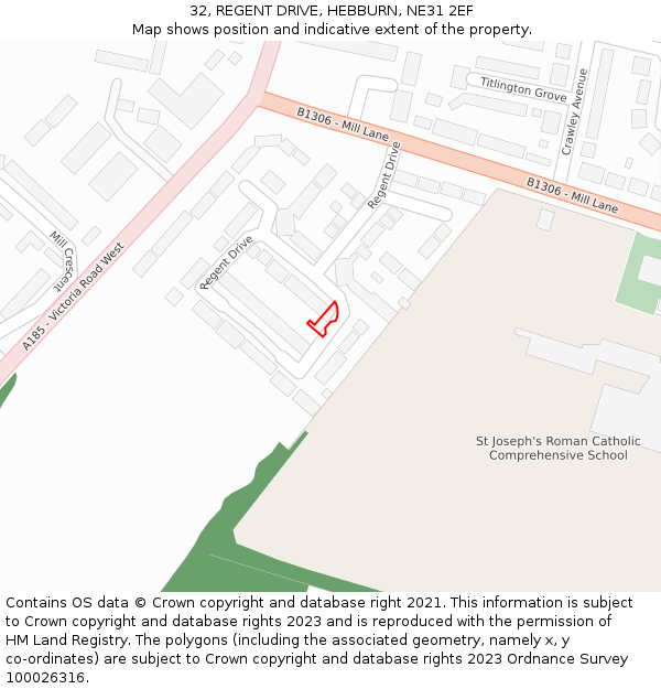 32, REGENT DRIVE, HEBBURN, NE31 2EF: Location map and indicative extent of plot