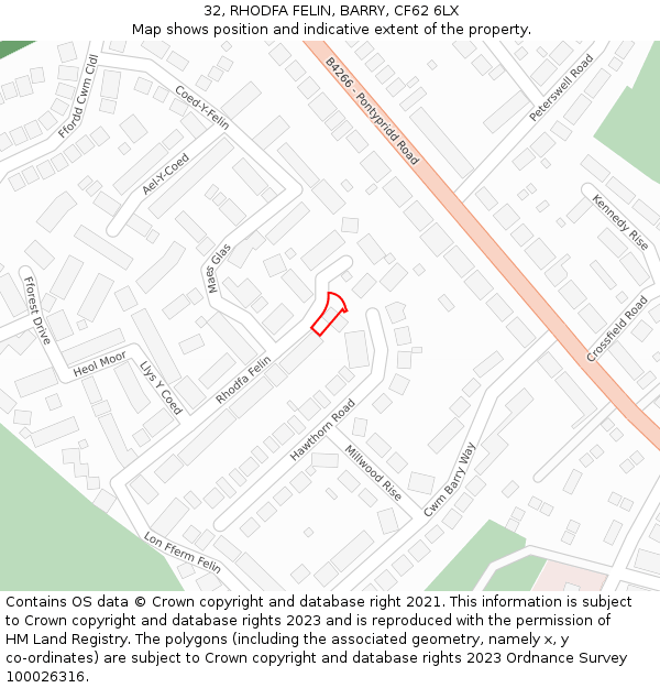 32, RHODFA FELIN, BARRY, CF62 6LX: Location map and indicative extent of plot