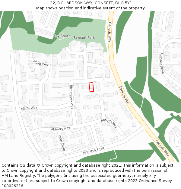32, RICHARDSON WAY, CONSETT, DH8 5YF: Location map and indicative extent of plot
