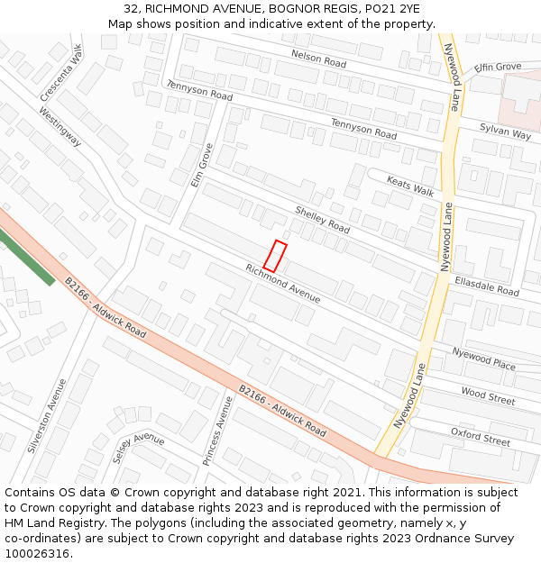 32, RICHMOND AVENUE, BOGNOR REGIS, PO21 2YE: Location map and indicative extent of plot