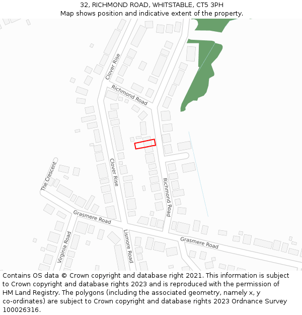 32, RICHMOND ROAD, WHITSTABLE, CT5 3PH: Location map and indicative extent of plot