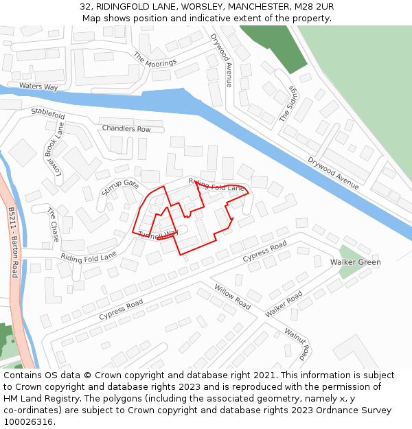 32, RIDINGFOLD LANE, WORSLEY, MANCHESTER, M28 2UR: Location map and indicative extent of plot