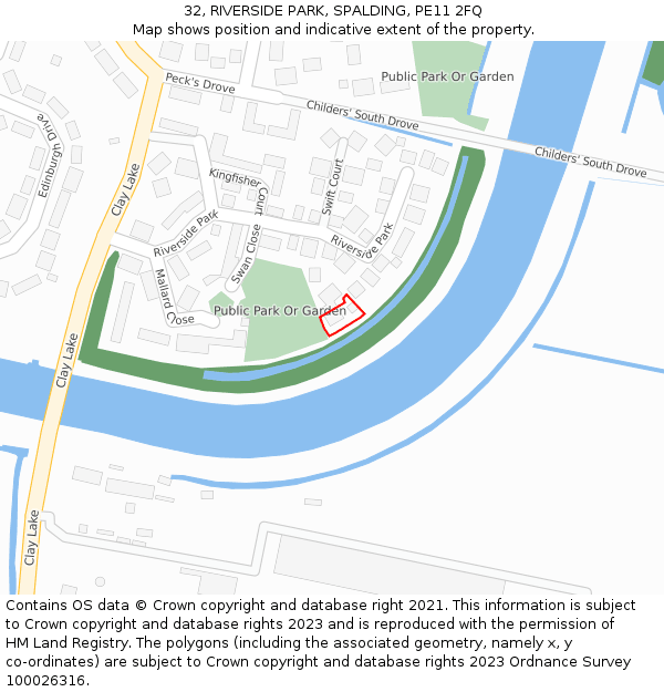 32, RIVERSIDE PARK, SPALDING, PE11 2FQ: Location map and indicative extent of plot