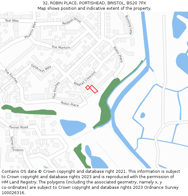 32, ROBIN PLACE, PORTISHEAD, BRISTOL, BS20 7PX: Location map and indicative extent of plot