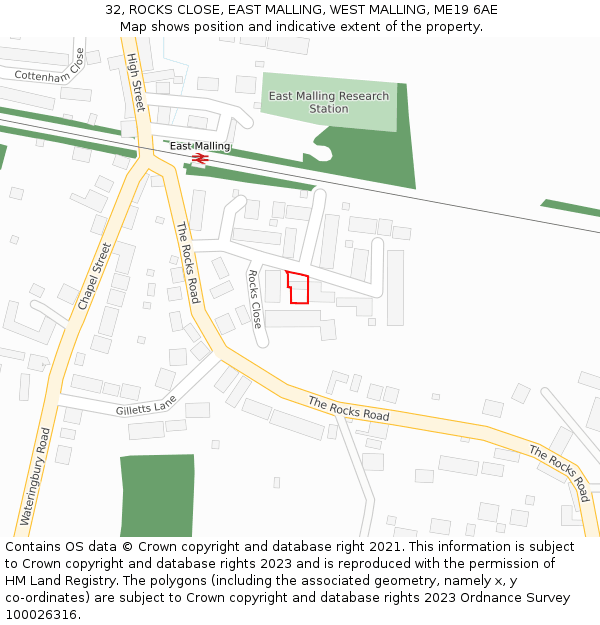 32, ROCKS CLOSE, EAST MALLING, WEST MALLING, ME19 6AE: Location map and indicative extent of plot