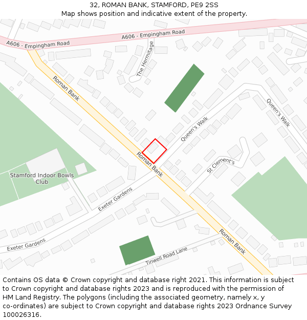 32, ROMAN BANK, STAMFORD, PE9 2SS: Location map and indicative extent of plot