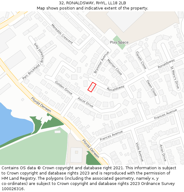 32, RONALDSWAY, RHYL, LL18 2LB: Location map and indicative extent of plot