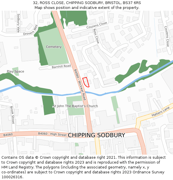 32, ROSS CLOSE, CHIPPING SODBURY, BRISTOL, BS37 6RS: Location map and indicative extent of plot