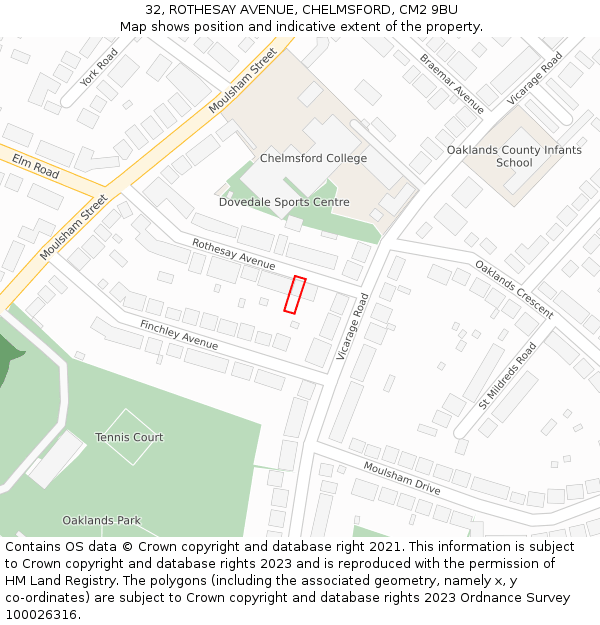 32, ROTHESAY AVENUE, CHELMSFORD, CM2 9BU: Location map and indicative extent of plot
