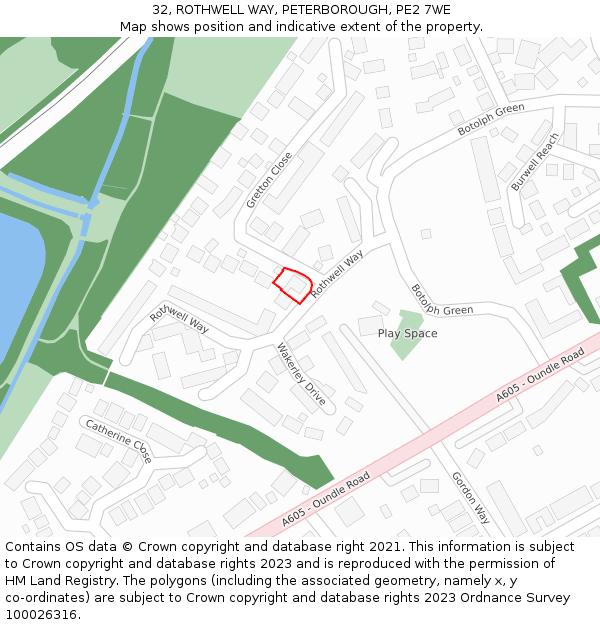 32, ROTHWELL WAY, PETERBOROUGH, PE2 7WE: Location map and indicative extent of plot