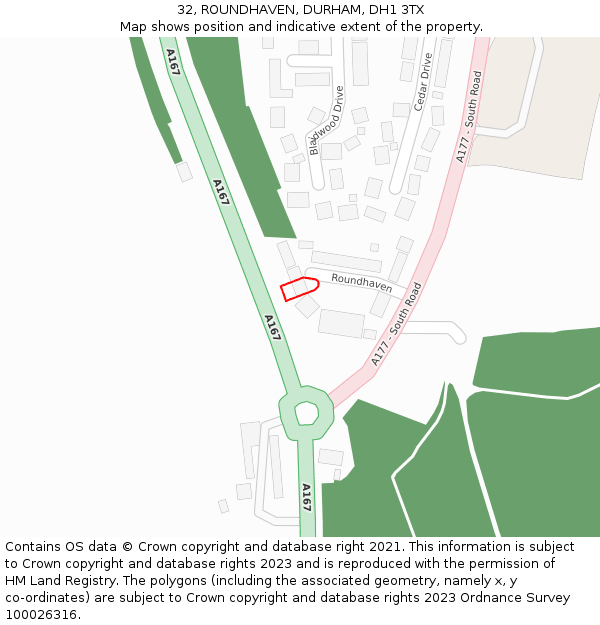 32, ROUNDHAVEN, DURHAM, DH1 3TX: Location map and indicative extent of plot