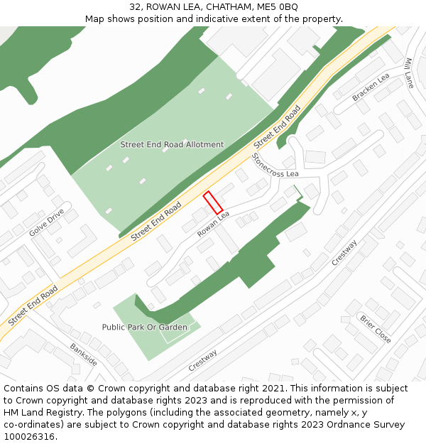 32, ROWAN LEA, CHATHAM, ME5 0BQ: Location map and indicative extent of plot
